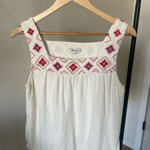 Madewell Linen Cream Embroidered Sleeveless Tank Top
